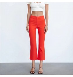 Women's Pants Flare Pants Orange Ankle-Length High Waist Trousers Female Spring Skinny Office Ladies Zip Fly Elastic Pant Trf...