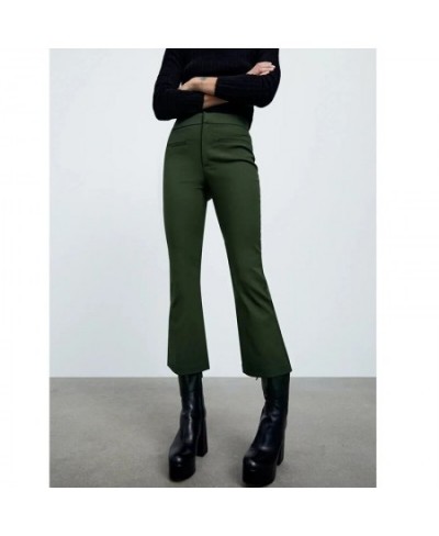 Women's Pants Flare Pants Orange Ankle-Length High Waist Trousers Female Spring Skinny Office Ladies Zip Fly Elastic Pant Trf...