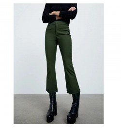 Women's Pants Flare Pants Orange Ankle-Length High Waist Trousers Female Spring Skinny Office Ladies Zip Fly Elastic Pant Trf...