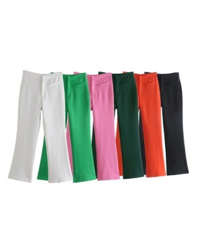 Women's Pants Flare Pants Orange Ankle-Length High Waist Trousers Female Spring Skinny Office Ladies Zip Fly Elastic Pant Trf...