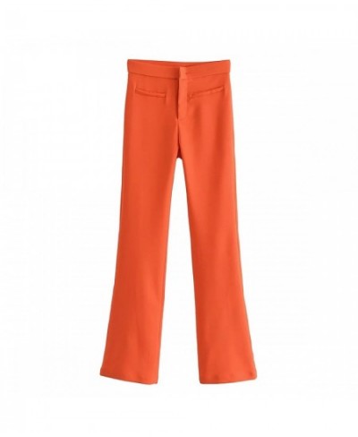 Women's Pants Flare Pants Orange Ankle-Length High Waist Trousers Female Spring Skinny Office Ladies Zip Fly Elastic Pant Trf...