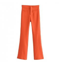 Women's Pants Flare Pants Orange Ankle-Length High Waist Trousers Female Spring Skinny Office Ladies Zip Fly Elastic Pant Trf...