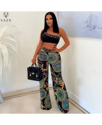 2022 Young Sexy One Off Shoulder Sleeveless + Long Wide Leg Pants Slim Women 2 Piece Set Women Wear $36.68 - Suits & Sets