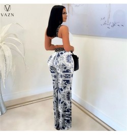 2022 Young Sexy One Off Shoulder Sleeveless + Long Wide Leg Pants Slim Women 2 Piece Set Women Wear $36.68 - Suits & Sets