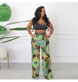 2022 Young Sexy One Off Shoulder Sleeveless + Long Wide Leg Pants Slim Women 2 Piece Set Women Wear $36.68 - Suits & Sets