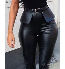 Women Sexy Solid Color PU Slit Skinny Pants With Belt $46.66 - Pants & Capris