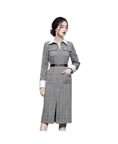 Autumn Winter Woman Long Trench Coat Fashion Korean Office OL Casual Elegant Women's Woolen Tweed Windbreaker $81.18 - Jacket...