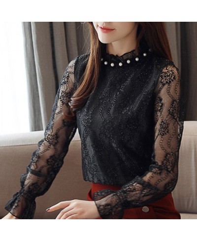Autumn Lace Blouses Women Korean Beading Ruffle Clothes Long Sleeve Shirt Women Elegant Lace Top Blusas Mujer De Moda 2023 $3...