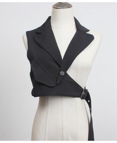 Patchwork Women Waistcoat Plaid One Shoulder Asymmetry Waistcoats Women Irregular Vest Coat Fashion Vest Jacket BT6Z $39.38 -...