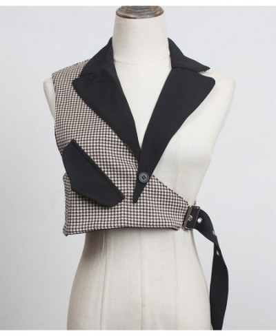 Patchwork Women Waistcoat Plaid One Shoulder Asymmetry Waistcoats Women Irregular Vest Coat Fashion Vest Jacket BT6Z $39.38 -...