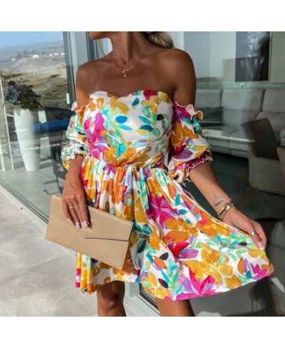 Spring Floral Print Strapless Party Dress Women Sexy Off Shoulder Backless A-Line Dress Summer Elastic Waist Office Mini $42....