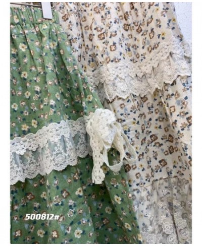Spring New Sweet Lace Bandage Spliced Cotton Floral Skirt Women Elastic Waist Skirt HT500812 $71.42 - Skirts