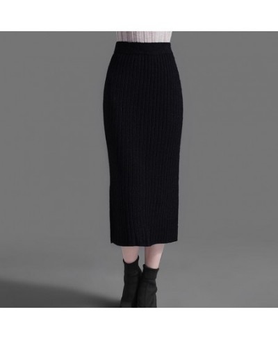 60-72CM High Waist Skirts Women Autumn Winter Warm Knitted Pencil Skirt Solid color Ribbed Skirts women $34.53 - Skirts