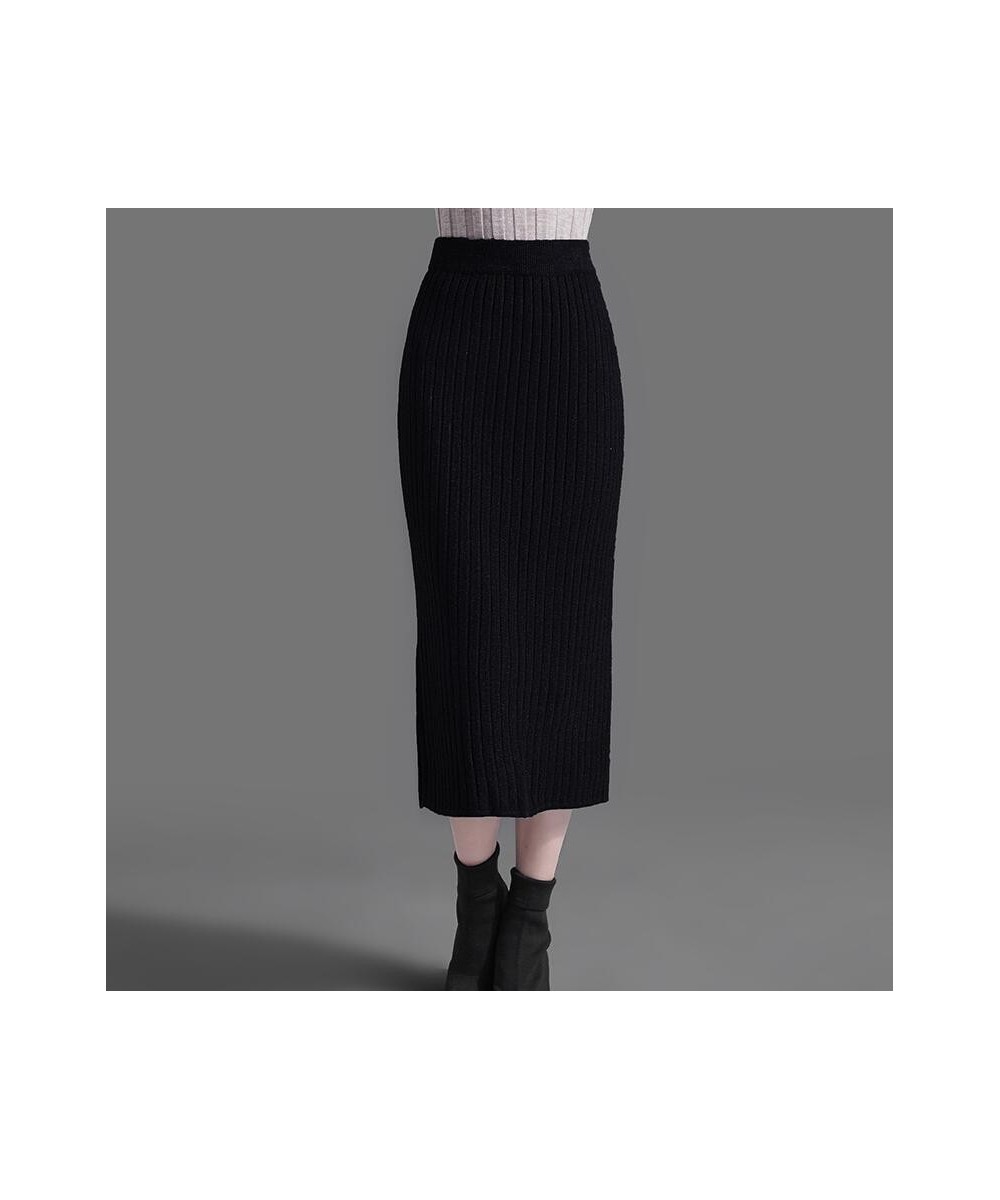 60-72CM High Waist Skirts Women Autumn Winter Warm Knitted Pencil Skirt Solid color Ribbed Skirts women $34.53 - Skirts