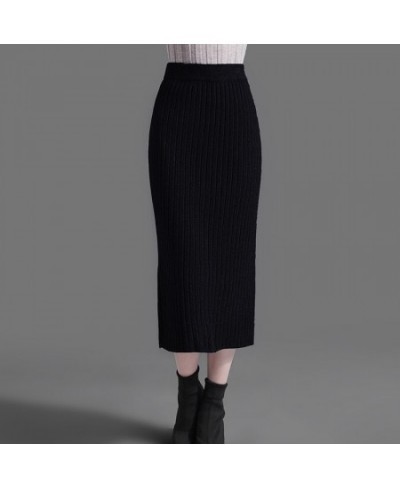 60-72CM High Waist Skirts Women Autumn Winter Warm Knitted Pencil Skirt Solid color Ribbed Skirts women $34.53 - Skirts