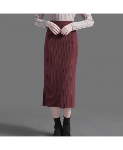 60-72CM High Waist Skirts Women Autumn Winter Warm Knitted Pencil Skirt Solid color Ribbed Skirts women $34.53 - Skirts