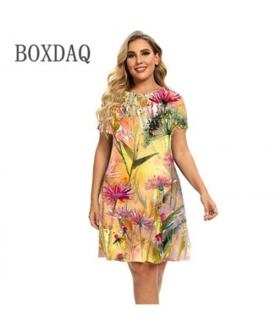 Floral 3D Printing Vintage Dresses Women 2022 New Summer Short Sleeve Oversized Dress Female Casual O-Neck Sundress Clothing ...