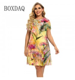 Floral 3D Printing Vintage Dresses Women 2022 New Summer Short Sleeve Oversized Dress Female Casual O-Neck Sundress Clothing ...