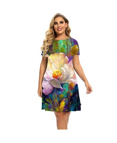 Floral 3D Printing Vintage Dresses Women 2022 New Summer Short Sleeve Oversized Dress Female Casual O-Neck Sundress Clothing ...