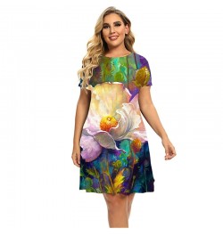 Floral 3D Printing Vintage Dresses Women 2022 New Summer Short Sleeve Oversized Dress Female Casual O-Neck Sundress Clothing ...