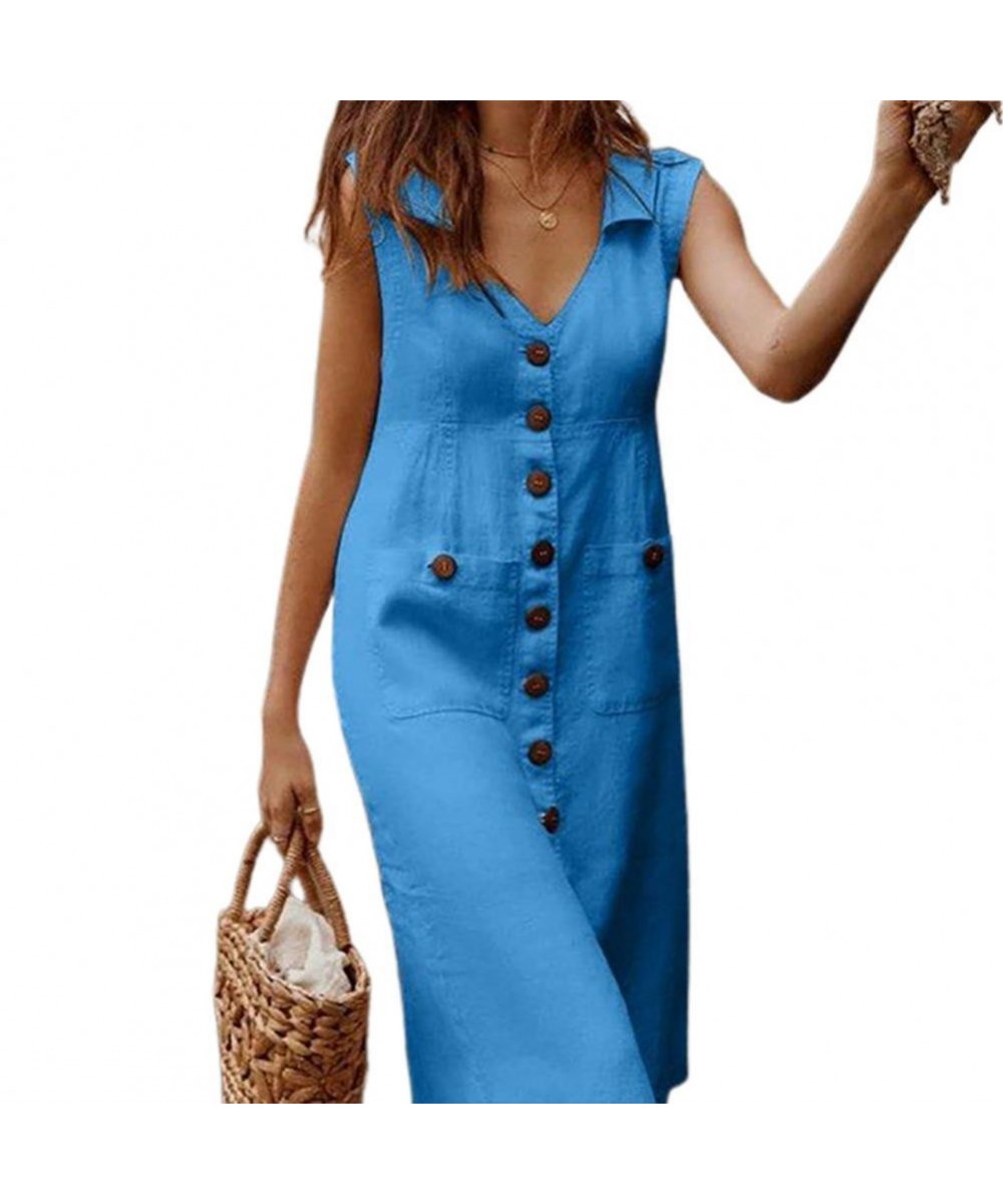 Summer Women Dress V Neck Solid Color High Waist Sleeveless Elegant Dresses Straight Midi Dress Streetwear $28.98 - Dresses