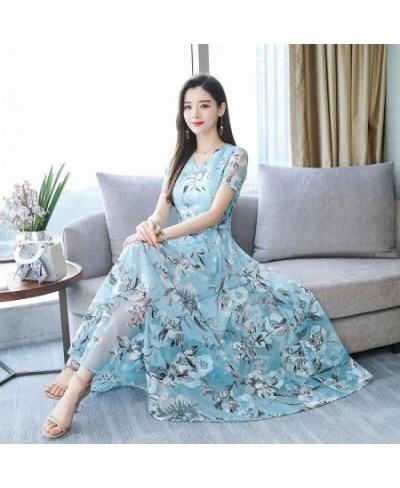 Summer Boho V-neck Women's Long Dress Oversized Printing Gauze Vestido Elegant Beach A-line Dresses Korean Slim Chiffon $35.3...