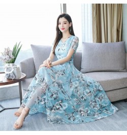 Summer Boho V-neck Women's Long Dress Oversized Printing Gauze Vestido Elegant Beach A-line Dresses Korean Slim Chiffon $35.3...