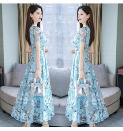 Summer Boho V-neck Women's Long Dress Oversized Printing Gauze Vestido Elegant Beach A-line Dresses Korean Slim Chiffon $35.3...