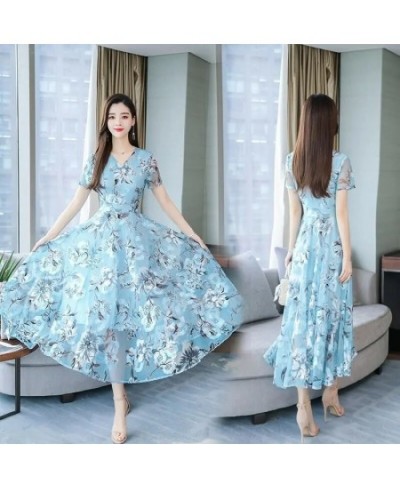 Summer Boho V-neck Women's Long Dress Oversized Printing Gauze Vestido Elegant Beach A-line Dresses Korean Slim Chiffon $35.3...