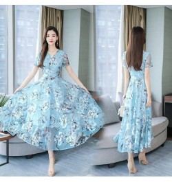 Summer Boho V-neck Women's Long Dress Oversized Printing Gauze Vestido Elegant Beach A-line Dresses Korean Slim Chiffon $35.3...