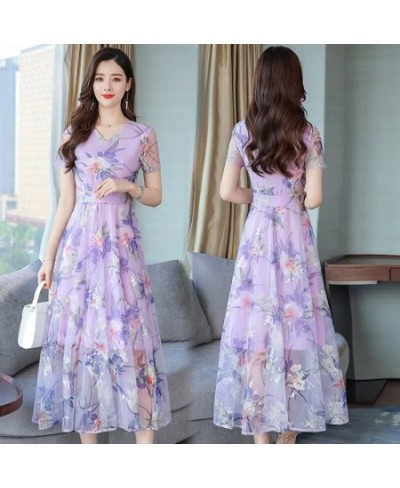 Summer Boho V-neck Women's Long Dress Oversized Printing Gauze Vestido Elegant Beach A-line Dresses Korean Slim Chiffon $35.3...