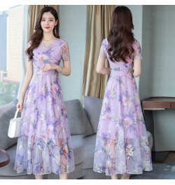 Summer Boho V-neck Women's Long Dress Oversized Printing Gauze Vestido Elegant Beach A-line Dresses Korean Slim Chiffon $35.3...