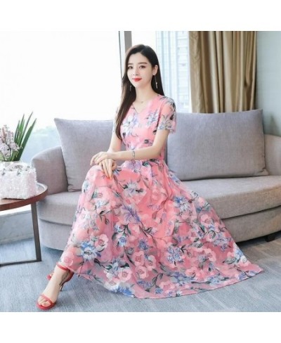 Summer Boho V-neck Women's Long Dress Oversized Printing Gauze Vestido Elegant Beach A-line Dresses Korean Slim Chiffon $35.3...