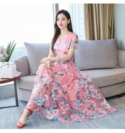 Summer Boho V-neck Women's Long Dress Oversized Printing Gauze Vestido Elegant Beach A-line Dresses Korean Slim Chiffon $35.3...