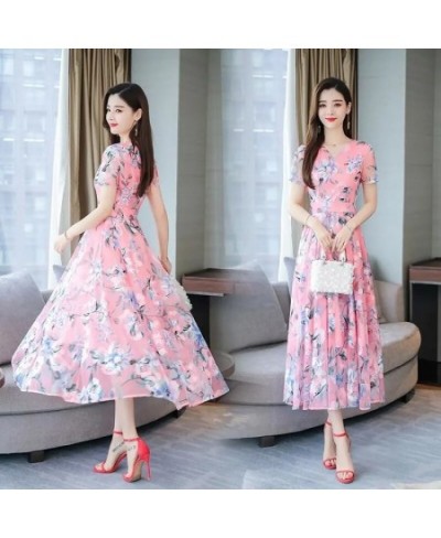 Summer Boho V-neck Women's Long Dress Oversized Printing Gauze Vestido Elegant Beach A-line Dresses Korean Slim Chiffon $35.3...