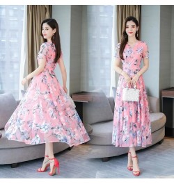 Summer Boho V-neck Women's Long Dress Oversized Printing Gauze Vestido Elegant Beach A-line Dresses Korean Slim Chiffon $35.3...