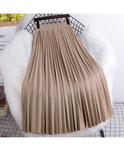 Pleated Long Leather Skirt for Women 2023 Spring Autumn Korean Casual Solid A Line High Waist Midi PU Skirt Female Green $45....