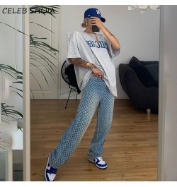 Vintage Streetwear Ripped Jeans for Women Blue High Waist Straight Leg Pants Female Clothes Y2k Hole Pantalones Mom Jean Woma...