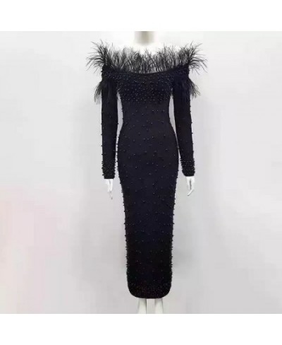 Plus Size Evening Gown Dress Women 2022 New Spring Elegant Slim Feather Neckline Beaded Skirt Lady Floor Length Party Dresses...