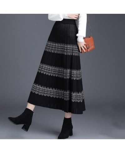 2023 New Knitted Women's A-line Skirt Mid Autumn Winter Long Wrap Hip High Waist Thickenin Printed Skirt Girl's Wool Skirt Gr...