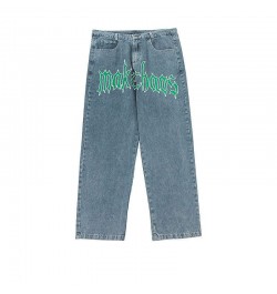 New Retro High Street Washed Alphabet Printed Straight Pants Men and Women Ins Tide Brand Loose Hip Hop High Waist Jeans ins ...