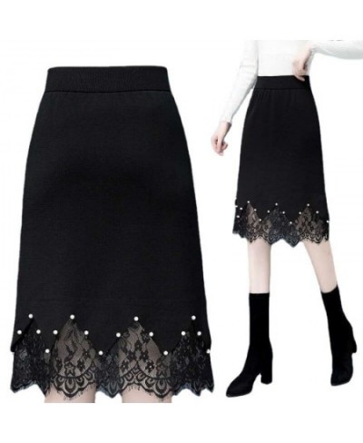 Lace Skirt Thickened Knitted New Autumn/winter 2022 High Waist Step Skirt Versatile Black A-line Skirt Wholesale $55.67 - Skirts