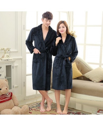 Women Men Soft Warm Coral Fleece Long Bathrobe Winter Kimono Flannel Bath Robe Nightgown Womens Dressing Gown Male Sleepwear ...