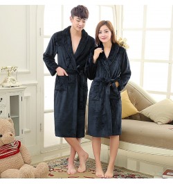 Women Men Soft Warm Coral Fleece Long Bathrobe Winter Kimono Flannel Bath Robe Nightgown Womens Dressing Gown Male Sleepwear ...