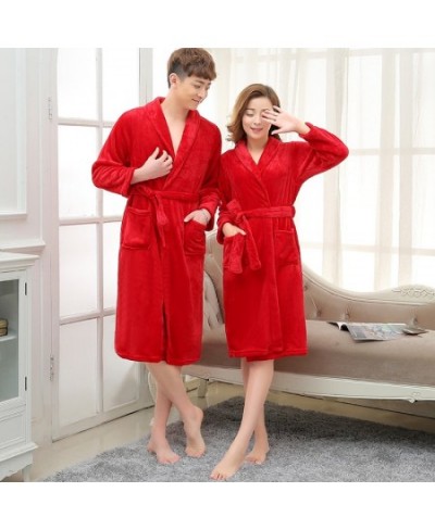 Women Men Soft Warm Coral Fleece Long Bathrobe Winter Kimono Flannel Bath Robe Nightgown Womens Dressing Gown Male Sleepwear ...