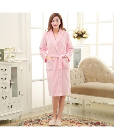 Women Men Soft Warm Coral Fleece Long Bathrobe Winter Kimono Flannel Bath Robe Nightgown Womens Dressing Gown Male Sleepwear ...