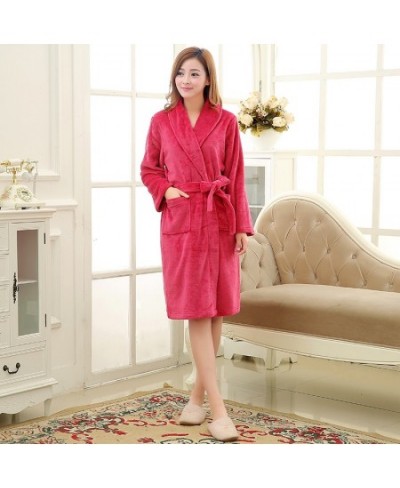 Women Men Soft Warm Coral Fleece Long Bathrobe Winter Kimono Flannel Bath Robe Nightgown Womens Dressing Gown Male Sleepwear ...