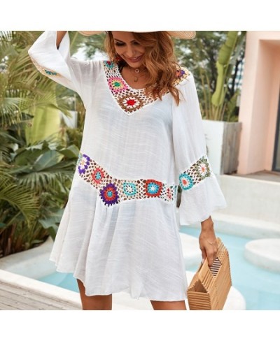 Crochet Beach Cover-Ups Summer Tunic Cover Up Long Knitted Beachwear Swimsuit Ups For Women Vestido Playa Mujer White Dress $...