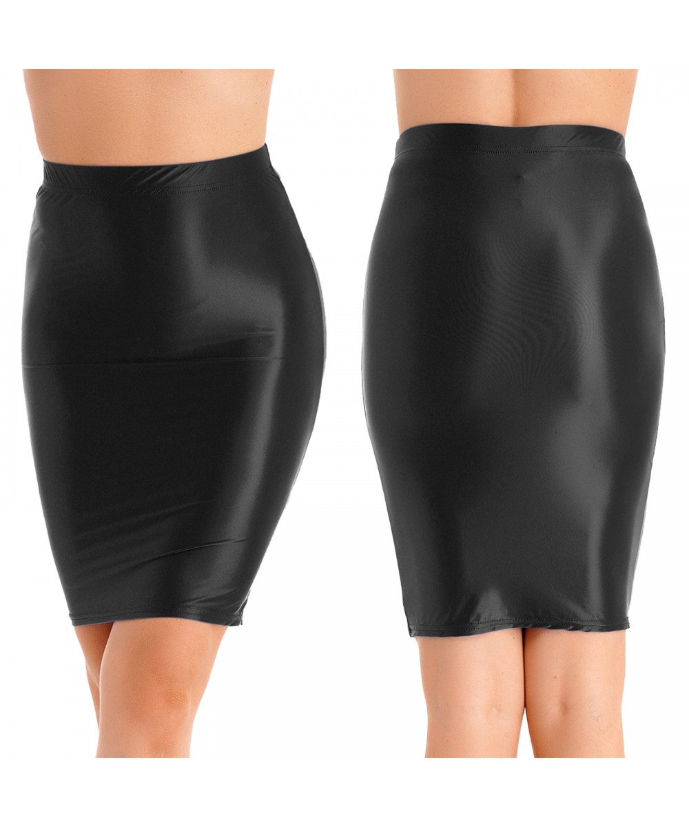 Women Glossy Sexy Mini Skirt High Waist Pencil Bodycon Skirt Stretchy Solid Color Skirt for Club Pole Dancing Party Show $20....