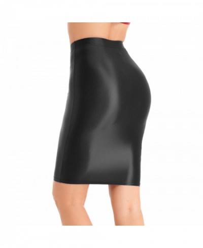 Women Glossy Sexy Mini Skirt High Waist Pencil Bodycon Skirt Stretchy Solid Color Skirt for Club Pole Dancing Party Show $20....